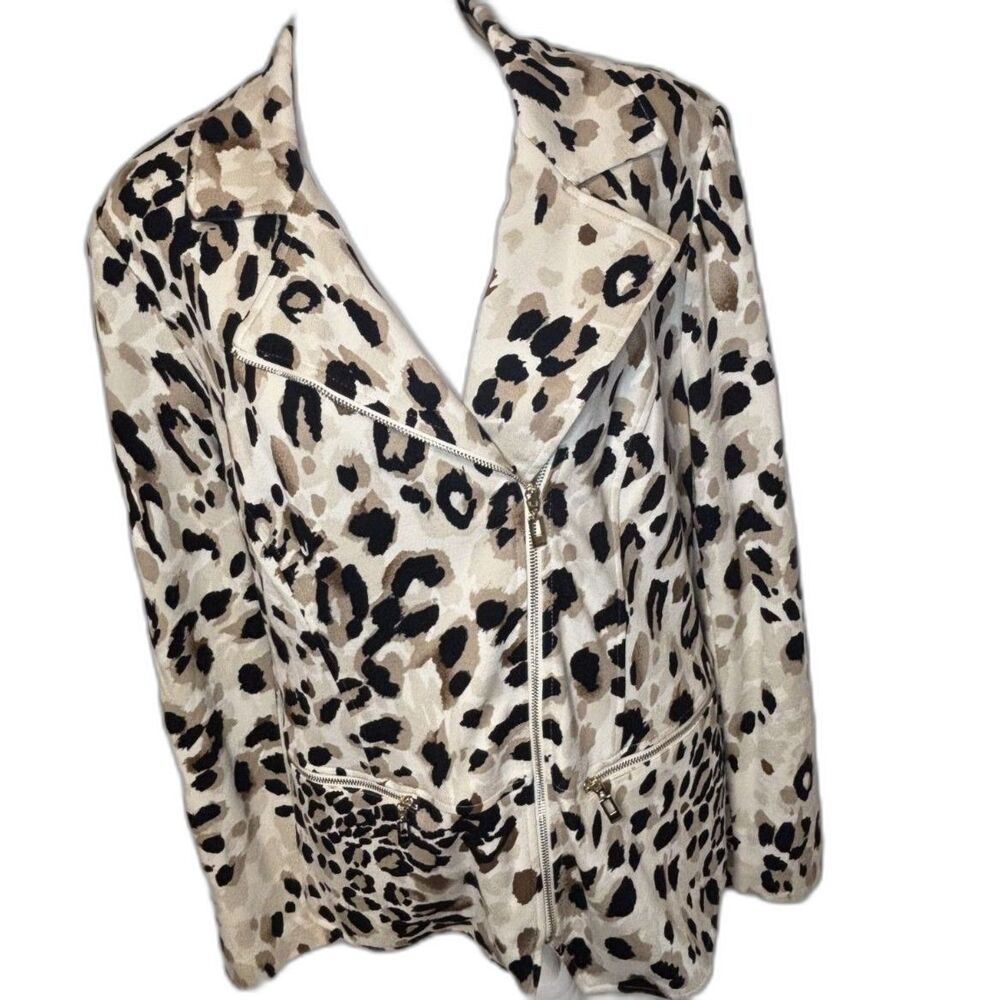 Chico's Animal Print Soft Stretch Ponte Knit Zip Moto Jacket Top